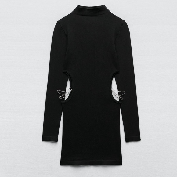 Zara Black Rhinestone Chain Cut-Out Dress - Picture 2 of 4